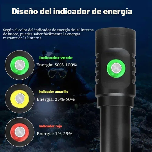 Vista 6 de Linterna de buceo de 10000 lúmenes, luz de buceo IPX8, impermeable, recargable, 3 modos, linterna submarina, linterna LED submarina profesional