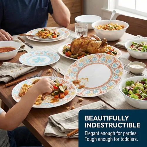 Vista 5 de Corelle Terracotta Dreams - Juego de vajilla para 6 platos llanos de 18 piezas, platos de aperitivo y cuencos de 18 onzas, apto para lavavajillas