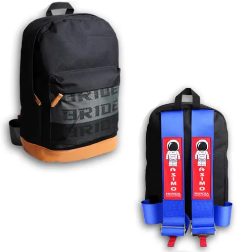 Vista 14 de W-POWER JDM Bride Racing Mochila de viaje para laptop con parte inferior marrón con correas de arnés ajustables (ASIMO-BK)