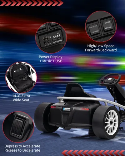 Vista 38 de Go Kart alimentado por batería de 24 V para niños de 8 a 15 años Azul
