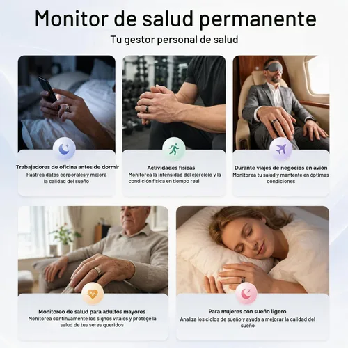 Vista 3 de Smart Ring 1.0, rastreador de actividad física para hombres/mujeres Oro mate y plata