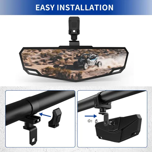 Vista 6 de Espejo retrovisor UTV, espejo retrovisor central SXS con abrazadera ajustable de 1.5 a 2 pulgadas compatible con Polaris RZR, Pioneer, Talon, Can Am