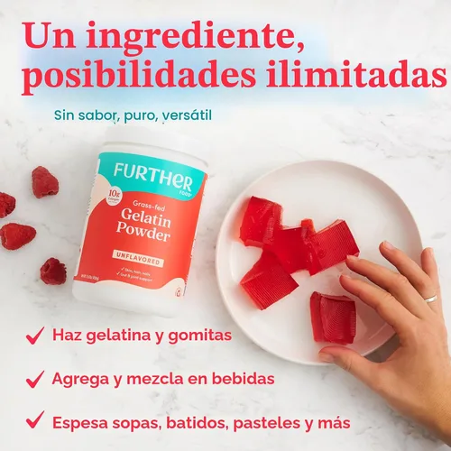 Vista 6 de Further Food Polvo de Gelatina Premium – Sin sabor, de cuero de res alimentado con pasto y criado en pastizales, sin OGM, sin azúcar, apto para Keto