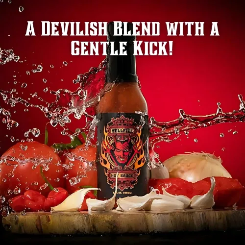 Vista 3 de Hellfire Hot Sauce Devil's Blend - Paquete de regalo de salsa picante gourmet con 4 sabores picantes (cuatro botellas de 5 onzas)