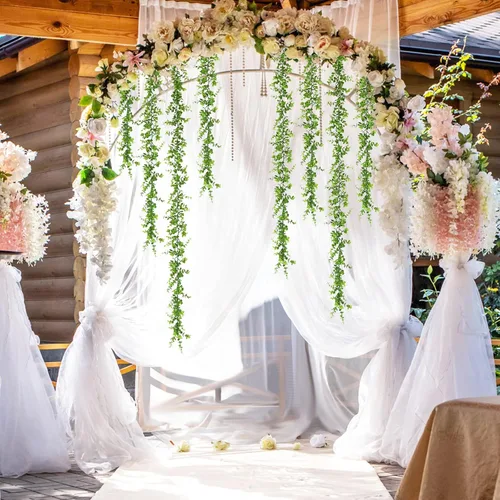 Vista 3 de Dolicer Guirnalda de eucalipto, paquete de 2 unidades, vegetación sintética de 12 pies, guirnaldas colgantes falsas para telón de fondo de boda