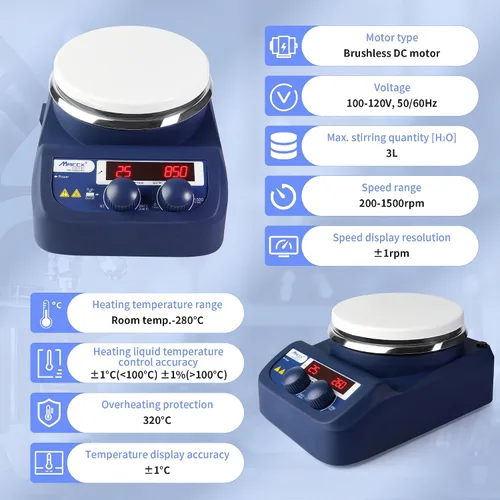 Vista 5 de Agitador magnético con soporte de soporte, máximo 536 ℉/280 ℃