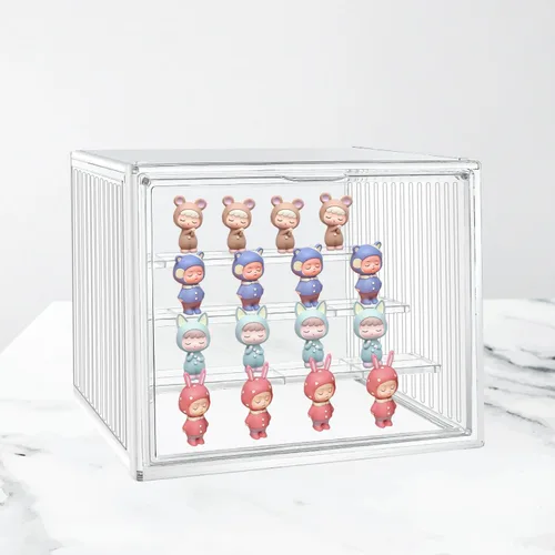 Vista 7 de Vitrina para coleccionables, paquete de 2 unidades, 4 capas, ajustable, vitrina, con puerta magnética, caja transparente apilable para escaparate