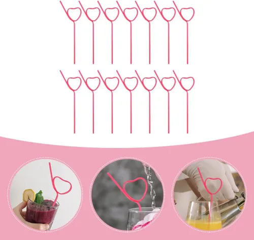 Vista 5 de 25 popotes de plástico para cóctel, en forma de corazón, reutilizables, pajitas largas y flexibles para ducha, suministros de fiesta de cumpleaños