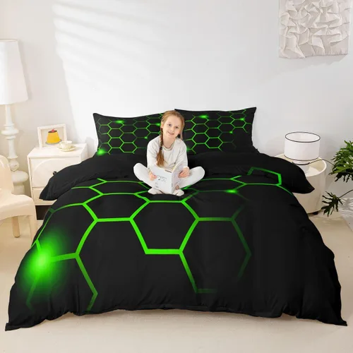 Vista 8 de Juego de ropa de cama decorativa roja y negra, funda de edredón geométrica con líneas de rayas abstractas para niños, niñas, niños, adolescentes