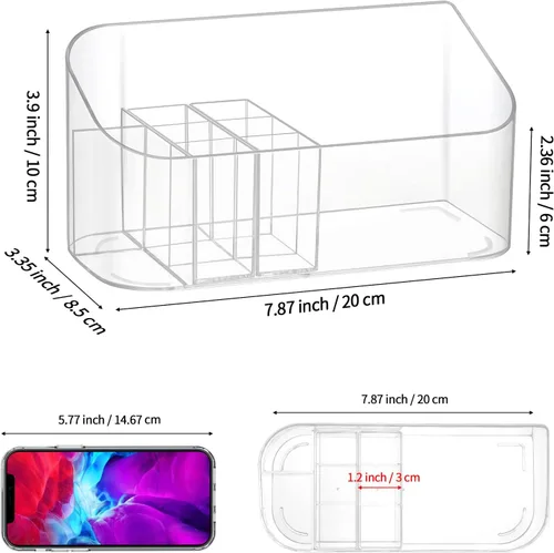 Vista 2 de Bandeja organizadora de maquillaje transparente, vitrina de cosméticos, pequeño organizador de maquillaje para tocador, baño, encimera, encimera
