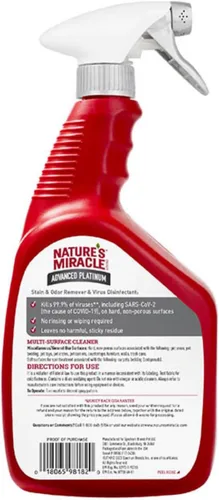 Vista 2 de Nature's Miracle Advanced Platinum Eliminador de manchas y olores para gatos, 32 onzas Virus Disinfectant Formula Kills 99.9% of Cat Viruses