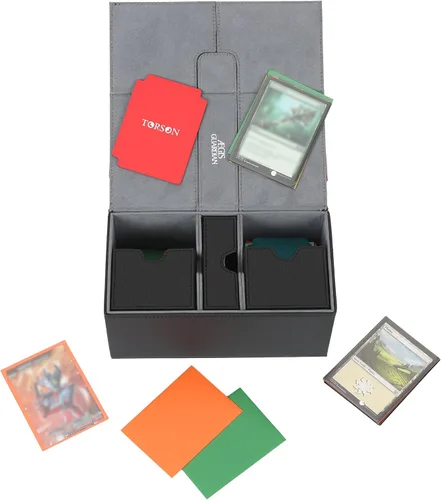 Vista 4 de AEGIS GUARDIAN - Caja de cartas para MTG con 3 bandejas, caja de cubierta Commander con capacidad para más de 200 cartas de doble manga, piel 1-3