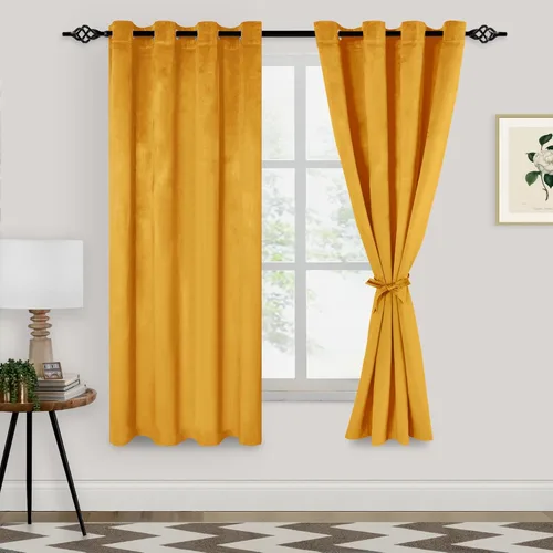 Vista 10 de XWZO Cortinas de terciopelo azul de 63 pulgadas de largo, elegantes cortinas de lujo suaves para sala de estar, aislamiento térmico, oscurecimiento