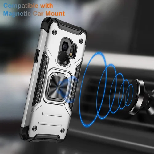 Vista 5 de IKAZZ Funda para Galaxy S9, TPU flexible suave y de doble capa y policarbonato duro, antideslizante, de cuerpo completo, resistente, funda plateado
