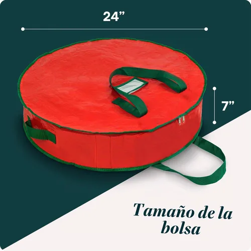 Vista 5 de Bolsa de almacenamiento de corona de Navidad de Handy Laundry - Material de lona duradero, cremallera, asas de transporte resistentes, protección
