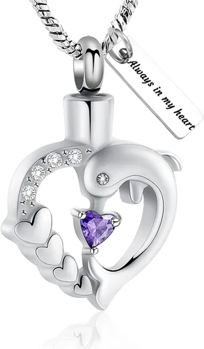 Vista 35 de Yinplsmemory Collar de urna de corazón de delfín para cenizas para mujer, colgante de urna de corazón de cristal, collar de recuerdo de cenizas