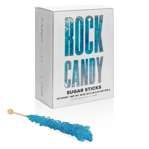 Vista 8 de Blue Rock Candy - Palitos de azúcar con sabor a frambuesa azul, 12 recuerdos de fiesta envueltos individualmente
