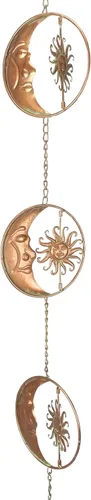Vista 2 de Things2Die4 Cadena de lluvia de metal de 80 pulgadas con 6 discos celestiales de luna creciente y sol, acabado de bronce, alternativa decorativa