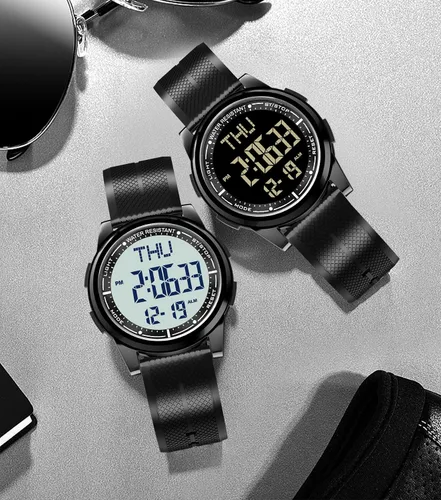 Vista 45 de Beeasy - Reloj digital de pulsera resistente al agua con cronómetro, alarma, cuenta regresiva, doble zona horaria, ultrafino, pantalla angular muy