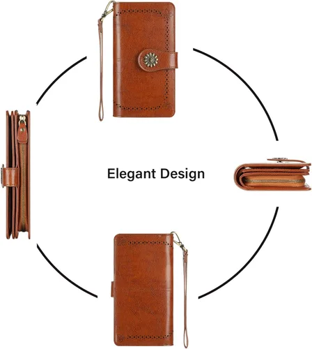 Vista 6 de Lavemi - Cartera de piel con bloqueo RFID para mujer, de gran capacidad, para llevarla a la muñeca