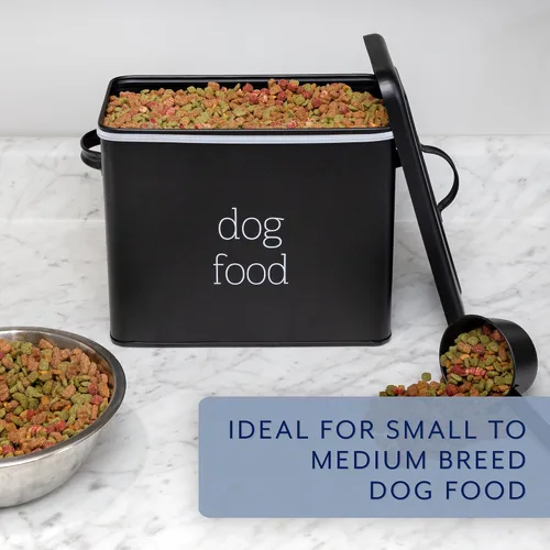 Vista 7 de AuldHome Design - Contenedor retro para comida de perro (negro); contenedor de almacenamiento moderno de estilo granja para comida de mascotas