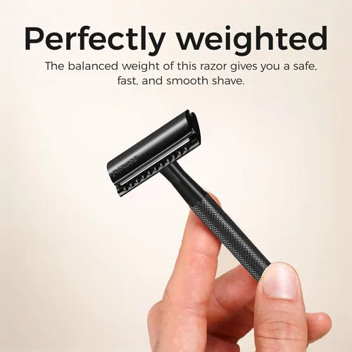 Vista 4 de Maquinilla de afeitar de seguridad de doble borde con mango de textura,Maquinilla de afeitar de metal para hombres y mujeres,Se adapta a todas