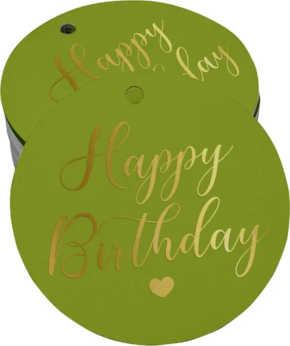 Vista 26 de Etiqueta de papel para colgar con texto en inglés «Happy Birthday» (50 unidades)