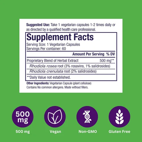 Vista 9 de Paradise Herbs Extracto de Rhodiola 500 mg, antioxidante súper potente, ultra puro, vegano, sin OMG, sin gluten, 60 cápsulas vegetarianas