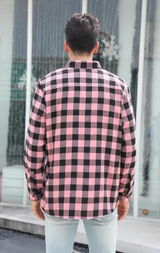 Vista 5 de Cromoncent - Camisa casual de franela a cuadros con botones para hombre