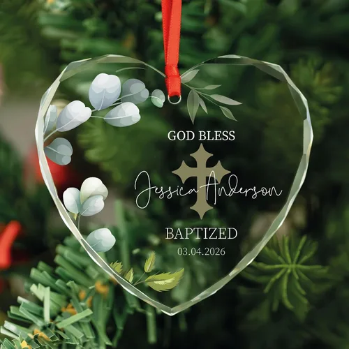 Vista 18 de Adorno de cristal personalizado para bautismo de bebé, regalo de bautismo para niños y niñas, regalo de confirmación, adorno de árbol de Navidad