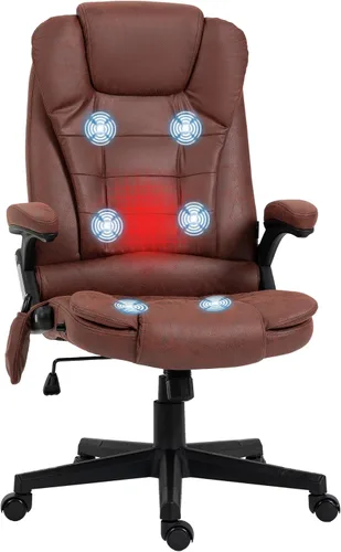 Vista 10 de HOMCOM Silla de oficina de masaje vibratorio de 6 puntos con calor, silla de oficina ejecutiva de microfibra con respaldo alto, respaldo reclinable