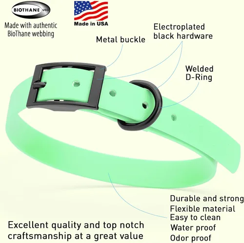 Vista 163 de Dogline Biothane - Collar impermeable para perro con hebilla de liberación rápida, resistente cincha de nailon recubierta con resistente y a prueba