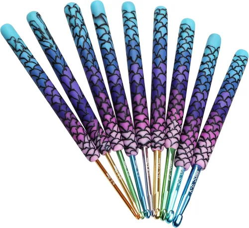 Vista 17 de Coopay - Juego de ganchos de ganchillo cálidos y cómodos de aluminio 9pcs 2.0mm-6.0mm(B-J) Smooth Crochets Needles Set for Crocheting, Blue Flower