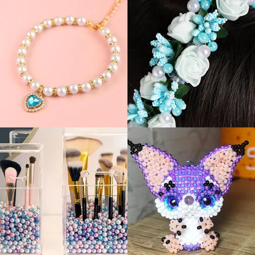 Vista 4 de 1000 piezas de cuentas de perlas para hacer joyas - 32 cuentas de perlas redondas de 8 mm de colores para pulseras, collares, pendientes