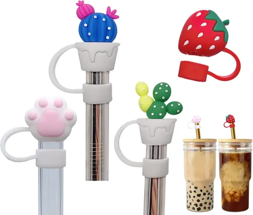 Vista 9 de 4 fundas grandes para pajitas Boba, 0.472 in y 0.551 in, puntas de paja de silicona jumbo para pajitas de vidrio Boba anchas y grandes