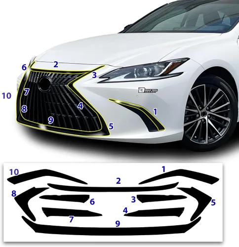 Vista 6 de BOGAR TECH DESIGNS Para Lexus ES 2019-2026 Parrilla delantera Chrome Delete - Kit de revestimiento de vinilo precortado, borde opaco negro brillante
