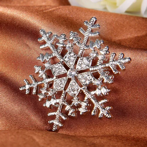 Vista 3 de EleQueen Broche de copo de nieve de cristal austriaco transparente para mujer