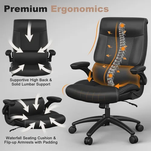 Vista 5 de Youhauchair Silla de oficina ergonómica grande y alta, silla de escritorio ejecutiva de piel sintética de 500 libras con soporte lumbar