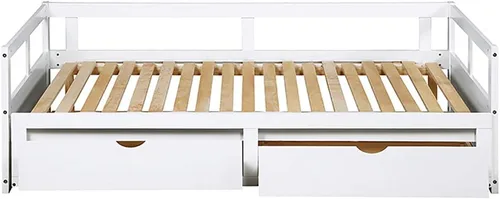 Vista 4 de Sofá cama extensible de madera con dos cajones de almacenamiento, sofá cama para dormitorio, sala de estar, tamaño individual/king