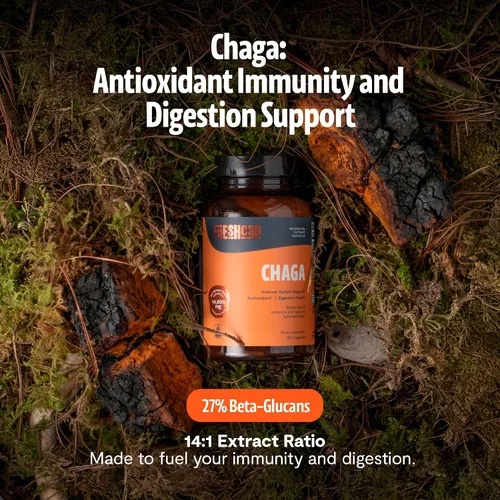 Vista 4 de FreshCap Mushrooms Paquete antioxidante (cápsulas Chaga y cápsulas de complejo de hongos definitivos)