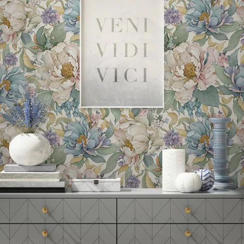 Vista 6 de MuralPeel Dreamy Peonies Floral Vintage Roses Beige/Oliva Papel Tapiz Despegar y Pegar Autoadhesivo Removible Fácil de Despegar Papel de Contacto