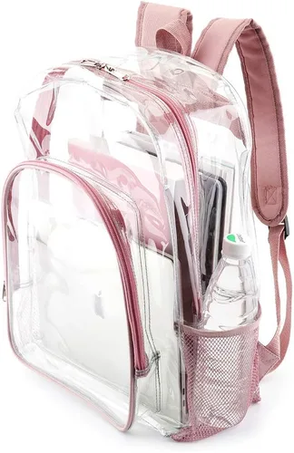 Vista 8 de Mochila transparente transparente para conciertos escolares, Rose gold, 16 pulgadas, Mochilas Daypack
