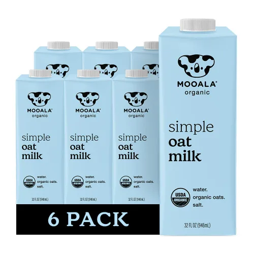 Vista 6 de Mooala Leche de avena simple orgánica, cajas de cartón individuales de una sola porción, 3 ingredientes, sin gomas, sin aceite, sin rellenos sin