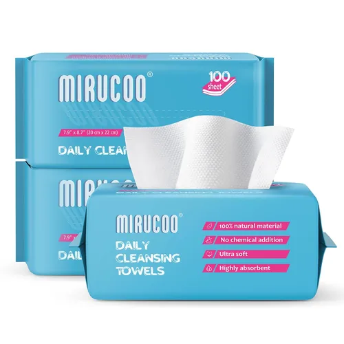 Vista 8 de 100 hojas de toallas de limpieza diaria ultra suaves y secas para pieles sensibles, paños faciales desechables 100% viscosa orgánica (paquete de 1)