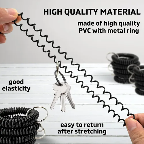 Vista 3 de Llavero en espiral, pulsera elástica en espiral para gimnasio, piscina, resorte, espiral, llavero negro (2550100 unidades), Negro -, Sencillo