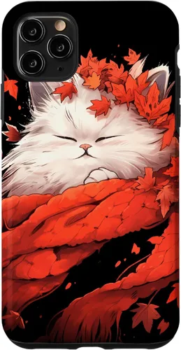 Vista 13 de Persian Cat Kitten Autumn Fall Leaves Thanksgiving Case for iPhone 16