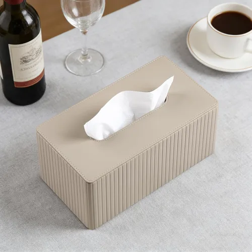 Vista 7 de Funda de Caja de Pañuelos de Cuero PU para Caja de 120 (3 Capas)/160 (2 Capas) Pañuelos, Soporte de Caja de Pañuelos Rectangular para Baño Rayas