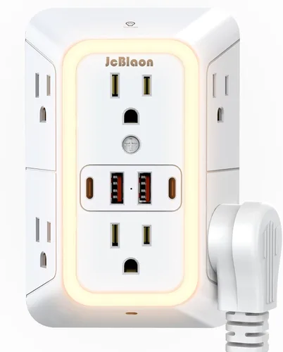 Vista 15 de JcBlaon Extensor de Enchufe Protector de Sobretensiones - Divisor de 6 Salidas con 4 Puertos USB (2 USB C), Expansor de Enchufes Múltiples Cargador