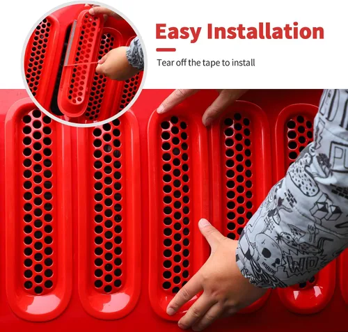 Vista 5 de Mesh Grille Grill Insert+ Headlight Turn Light Cover Trim Fit for 2007-2018 Jeep Wrangler JK JKU Style A(Red)