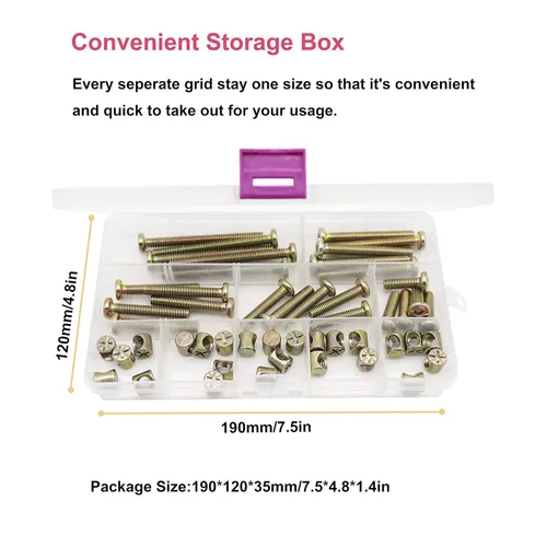 Vista 6 de cSeao - Kit de repuesto de accesorios para cuna M6, 50 unidades, tornillos de casquillo y tuercas de barril para literas, sillas de muebles